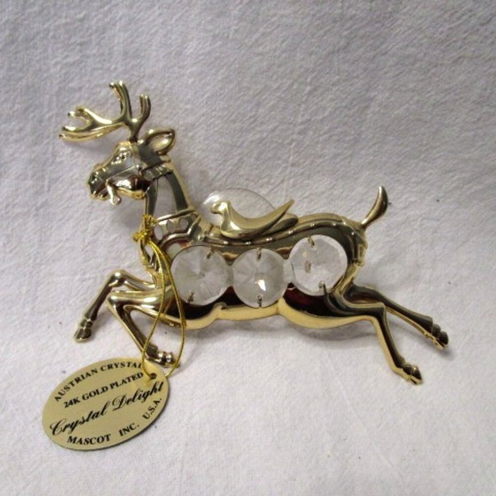 24K GOLD PLATED REINDEER ORNAMENT with AUSTRIAN CRYSTALS